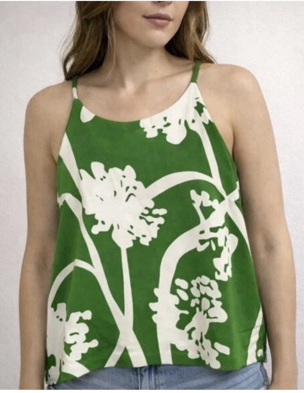 Anthropologie Porridge Women's Green Floral Layered Tank Top - Sz Large